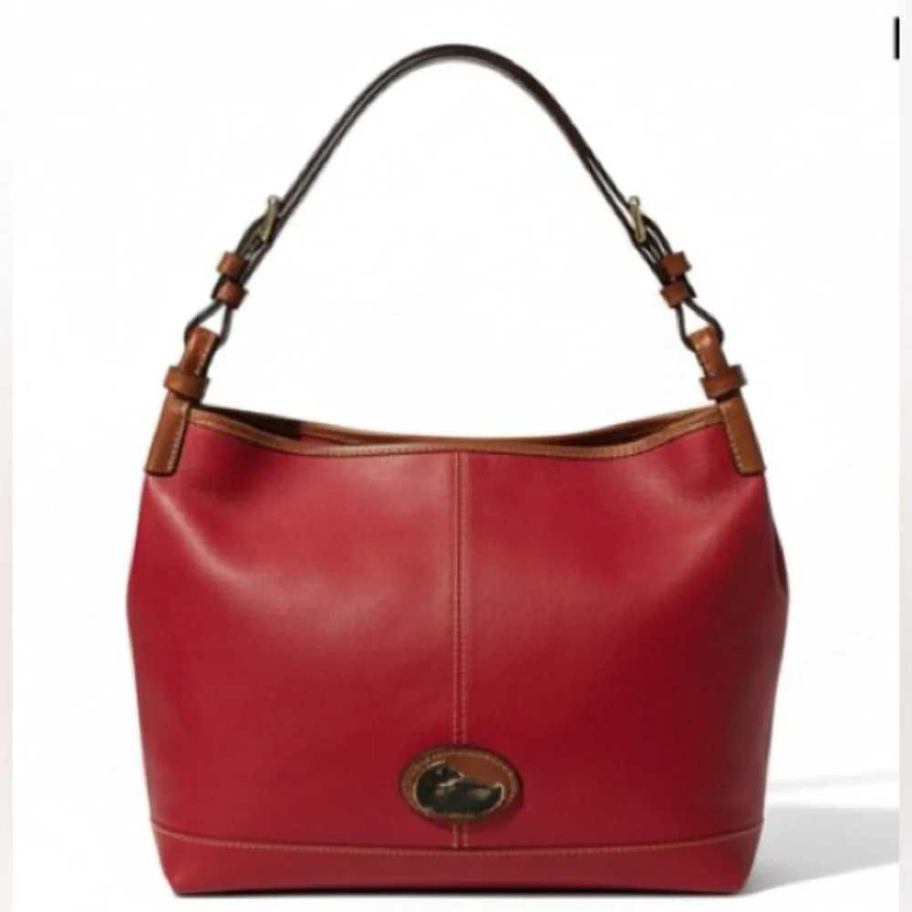 Dooney & Bourke Red Leather Hobo with Brown Trim